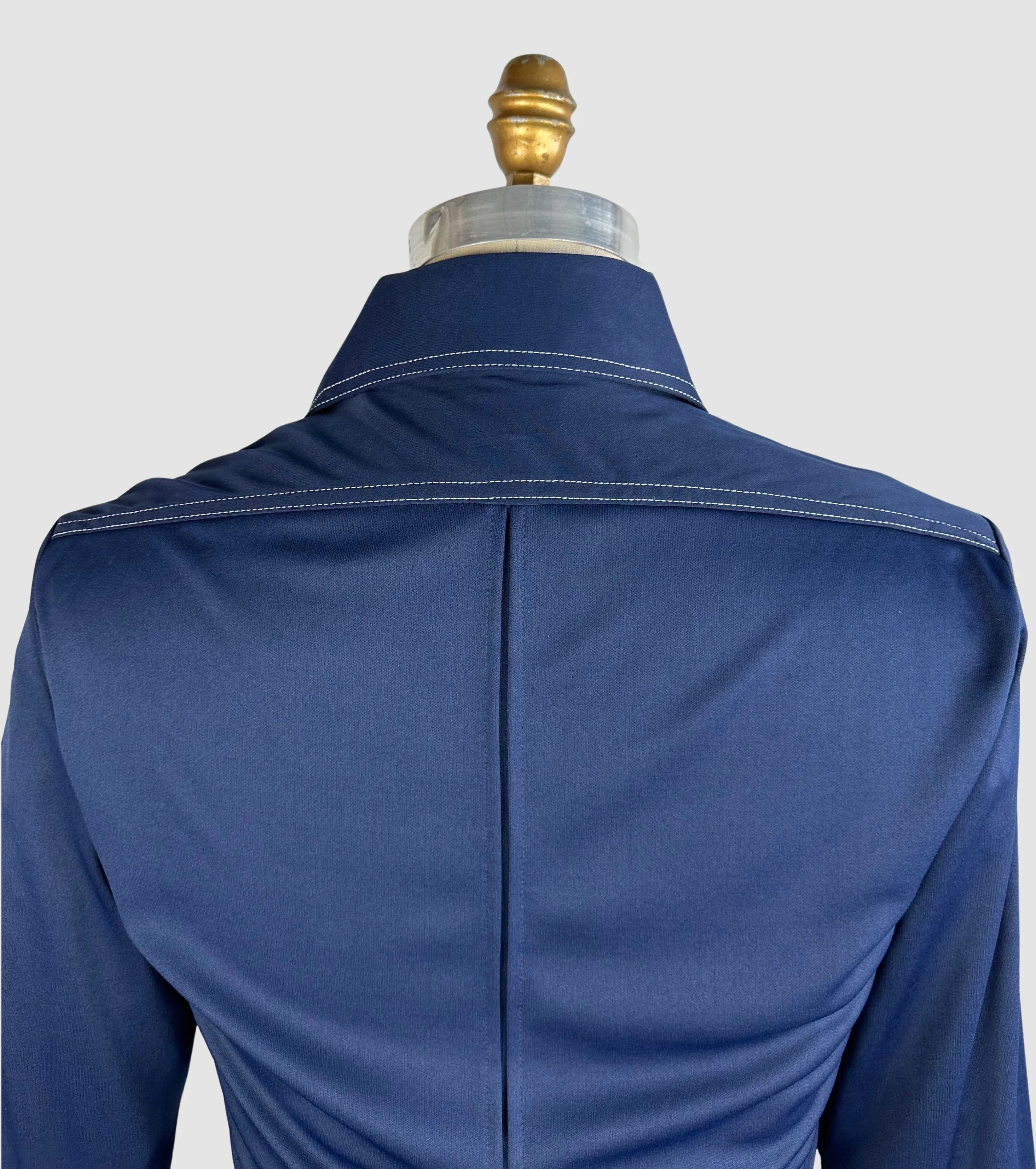 MARTINI 70s Deadstock Blue Polyester Disco Shirt • Small
