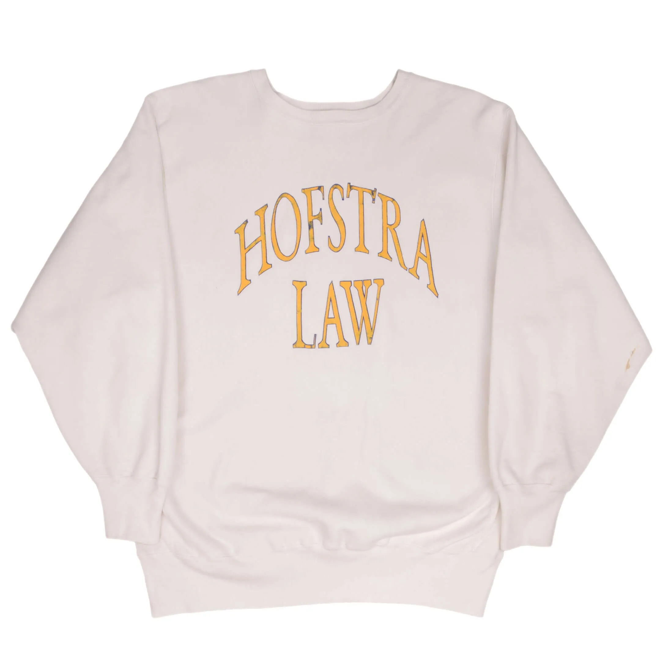 VINTAGE CHAMPION REVERSE WEAVE HOFSTRA LAW  WHITE SWEATSHIRT 1980S XL MADE USA