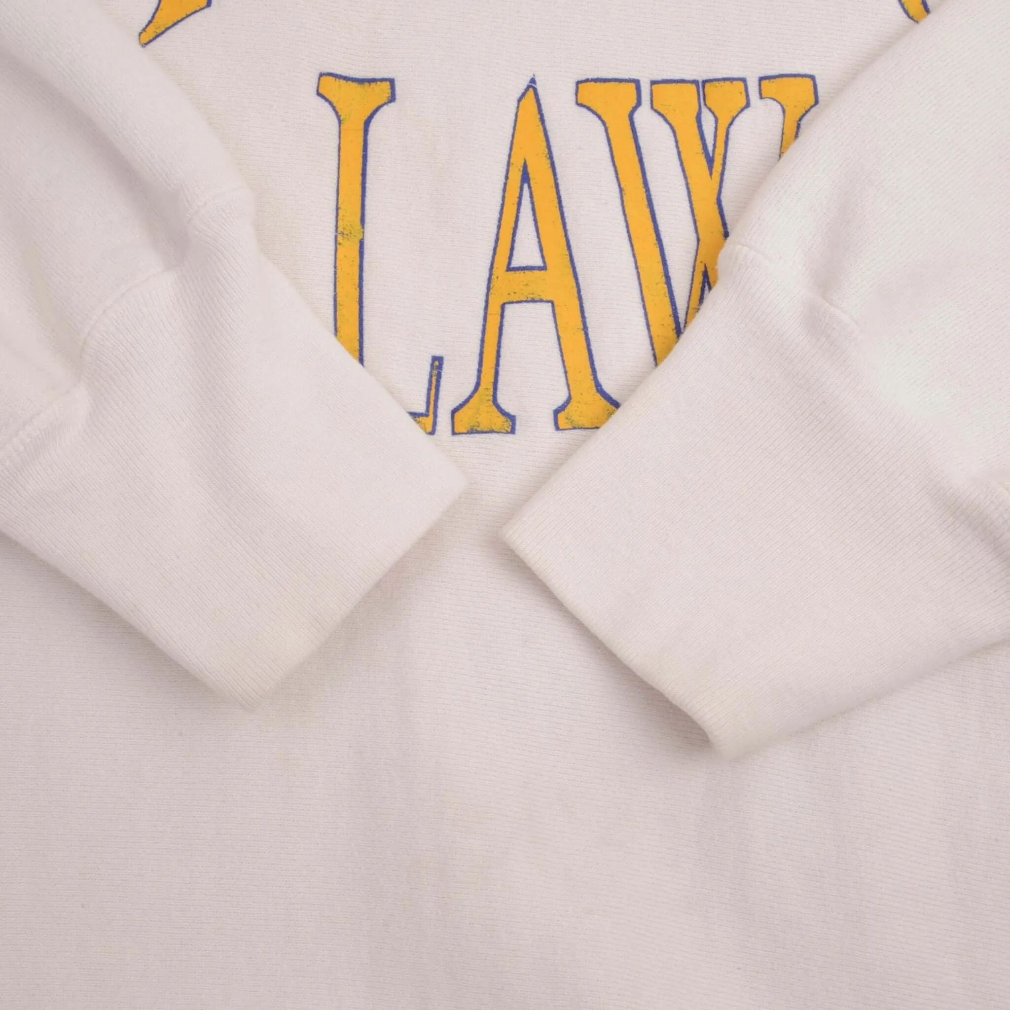 VINTAGE CHAMPION REVERSE WEAVE HOFSTRA LAW  WHITE SWEATSHIRT 1980S XL MADE USA